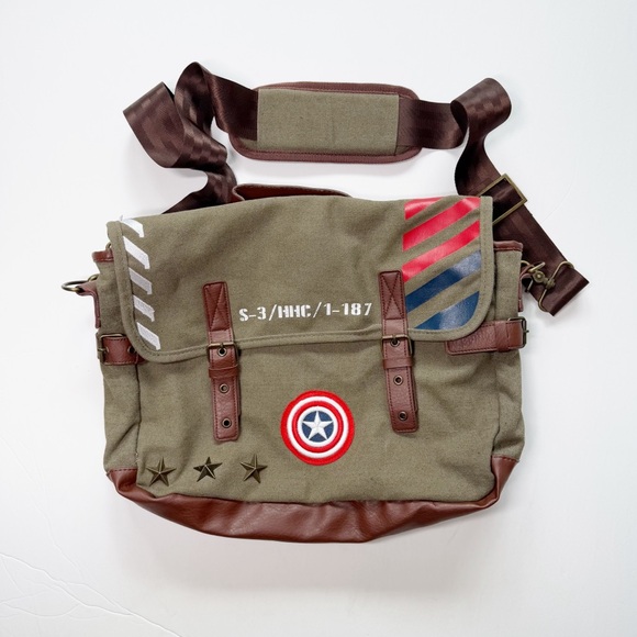 MARVEL‎ Captain America Vintage Style Military Army Messenger Bag Satchel - Picture 1 of 11